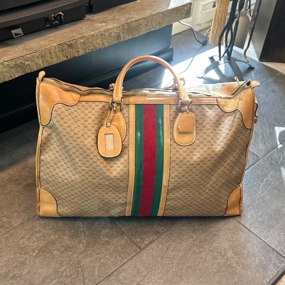 Vintage GUCCI LIMITED EDITION GG Monogram Boston Sherry Lg Travel Bag w/lock - Picture 1 of 16